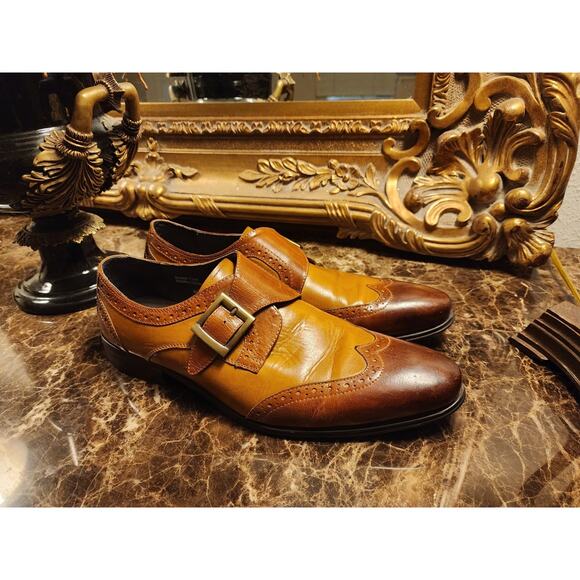 Carrucci Mens 9.5 Two-Tone Monk Strap Wingtip Dress Shoes main image 5